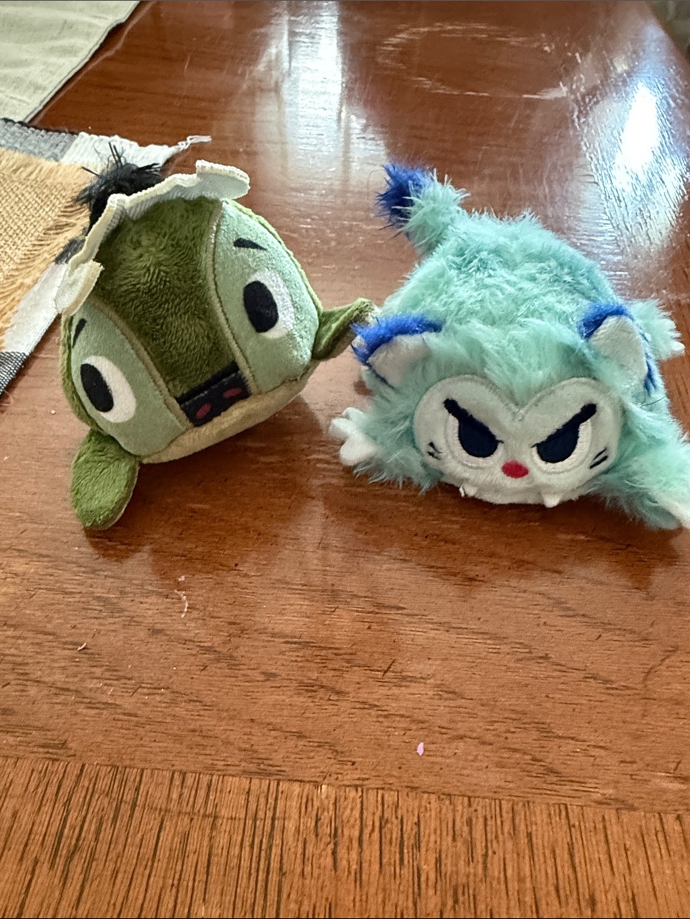 Bark Plush Small Pet Toy Duo - Green & Aqua Fur monster Characters